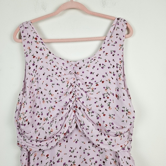 NICHOLAS Pink Purple Silk Floral Drape Front Ruched Hi Low Midi Dress Size 16 - Picture 8 of 12